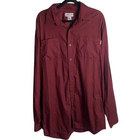 Carhartt Men's Size Large Tall Burgandy Red Button Down Shirt Long Sleeve Cotton - Picture 1 of 5